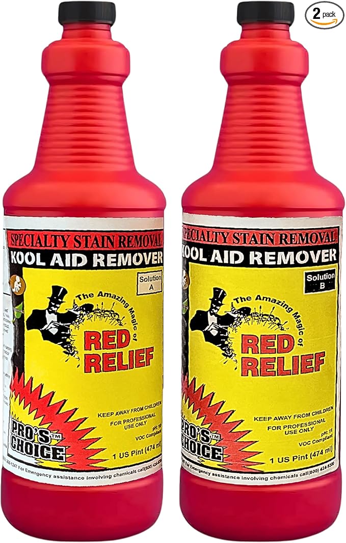Pro's Choice Red Relief Stain Remover for Clothes Laundry - Stain Removal for Kool Aid &amp Synthetic Food Colors - Fabric Carpet &amp Couch Dye Remover - Red Wine Spot Eraser (2 Quart Set)
