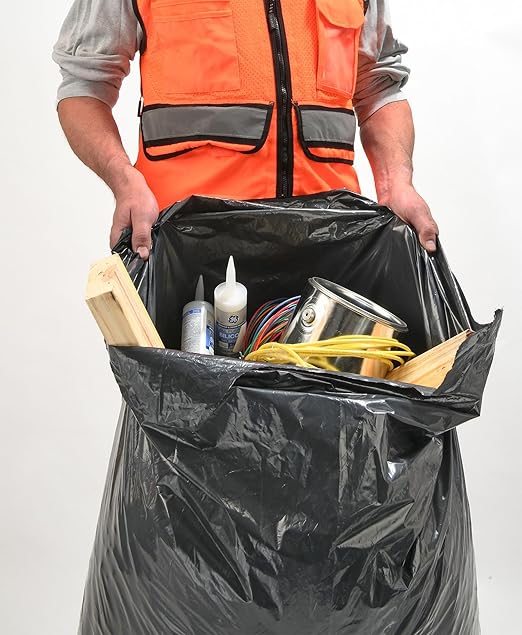 Commander 42 Gallon 4 MIL Black Heavy Duty Trash Bags - 33'' x 45'' - Pack of 32 - for Home Kitchen Lawn Outdoor Construction &amp Contractor'