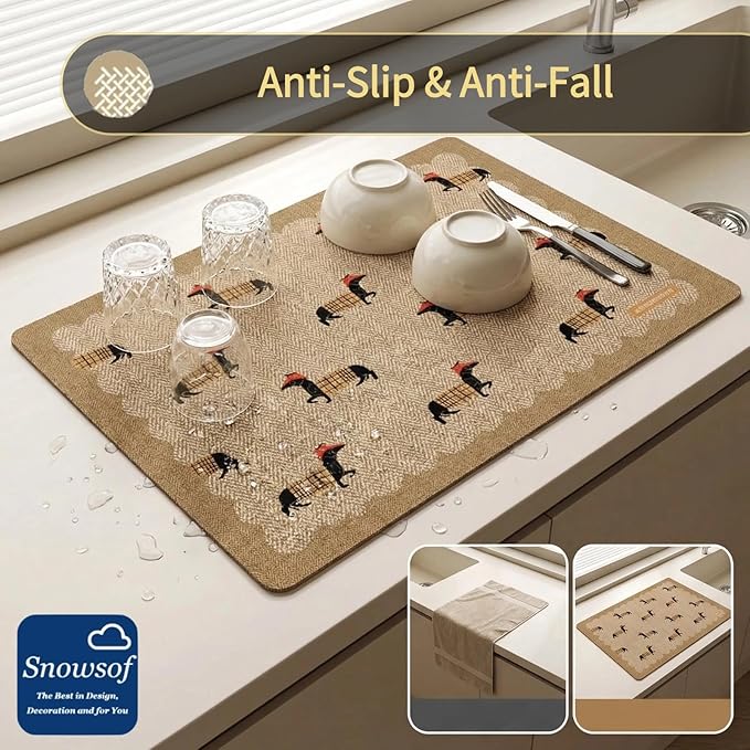 Dish Drying Mat - Absorbent Countertop Mat for Coffee Maker Expresso Machine Kitchen Use (0220''×32'')