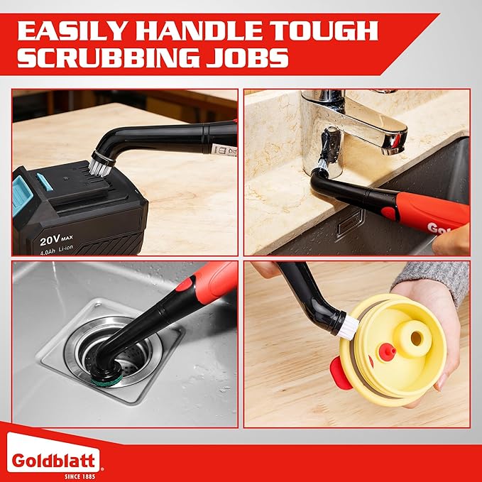 Goldblatt Cordless Electric Spin Scrubber 18-Piece Kit Power Scrubber with Battery Indicator Light Waterproof Electric Cleaning Brush for Grout Tile Bathroom Kitchen Cleaning