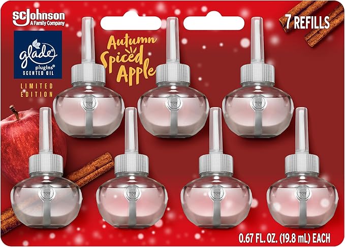 Glade PlugIns Refills Air Freshener Scented and Essential Oils for Home and Bathroom Autumn Spiced Apple 4.69 Fl Oz 7 Count