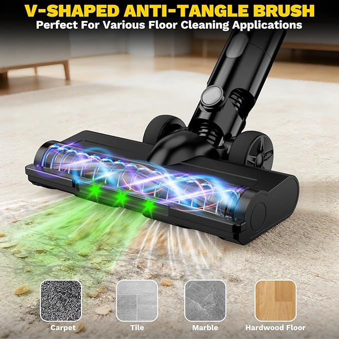 Cordless Vacuum Cleaner Compatible with DeWalt 20V Battery 8-in-1 Stick Vacuum with Pet Brush 35KPA Suction 350W Brushless Motor Smart Touchscreen for Carpet Floor Car (Battery Not Included)