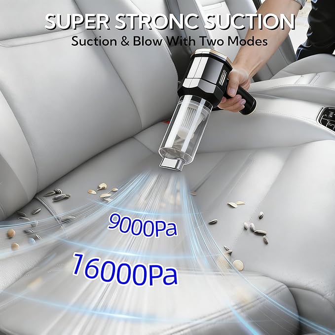 Handheld Car Vacuum Cleaner 16000Pa Vacuum Cleaner and Air Duster Multi-Nozzles for Car Home Office Pet