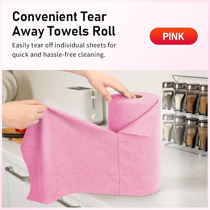 HOMERHYME Microfiber Cleaning Cloth 150 Sheets Tear Away Shop Towels Reusable Washable Microfiber Towels for Cars Lint Free Cleaning Rags for Home Automotive Workshop &amp Garage 11.5x11.5 Pin