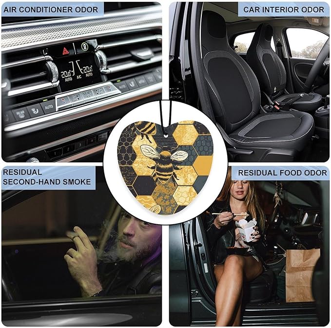 Car Air Freshener 5 Pcs Bee Geometric Honeycomb Car Aromatherapy Tablets Hanging Fragrance Diffuser Quickly Eliminate Odors Pendant Decor for Car Bedroom Wardrobe Gray