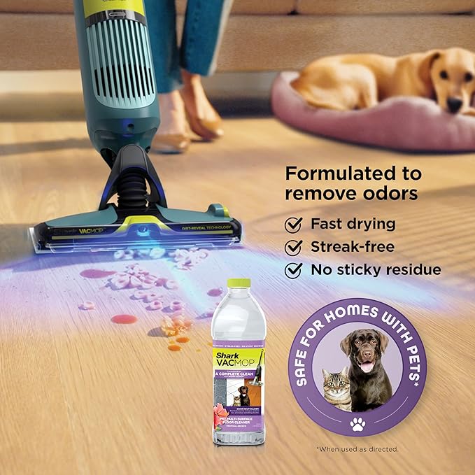 Shark VACMOP Reveal NEW Cordless Hard Floor Cleaner Vacuum &amp Spray Mop Powerful Suction Lightweight Illumination Light Includes 4 Disposable Pads 12oz Pet Multi-Surface Cleaning Solution VM