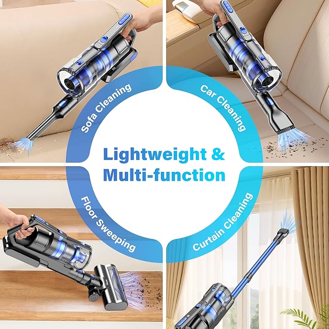 Tikom Cordless Vacuum Cleaner for Home 450W/40000pa Stick Vacuum Anti-Tangle Lightweight Handheld Vacuum for Hard Floor Pet Hair V700