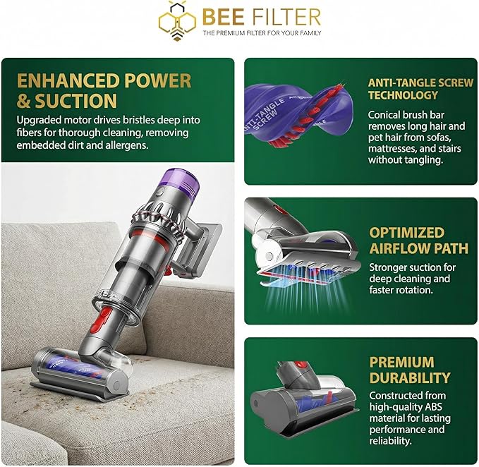 Dyson Mini Motorized Brush Head - Pet Hair Removal Vacuum Attachment for Dyson V7 V8 V10 V11 V15 Vacuum Cleaners Mini Hair Screw Tool for Carpeted Stairs Couch Cushions Upholstery &amp Car Carpet
