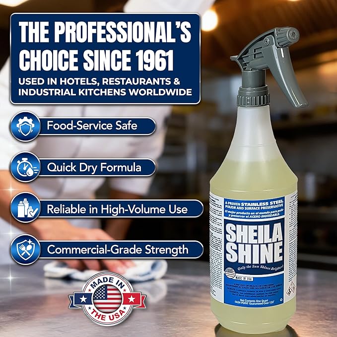 Sheila Shine 1 Quart Stainless Steel Cleaner and Polish - Cleans Polishes &amp Protects Kitchen Appliances Refrigerators Sinks Ovens &amp Grills - Spray &amp Polish Stainless Steel Cleaner