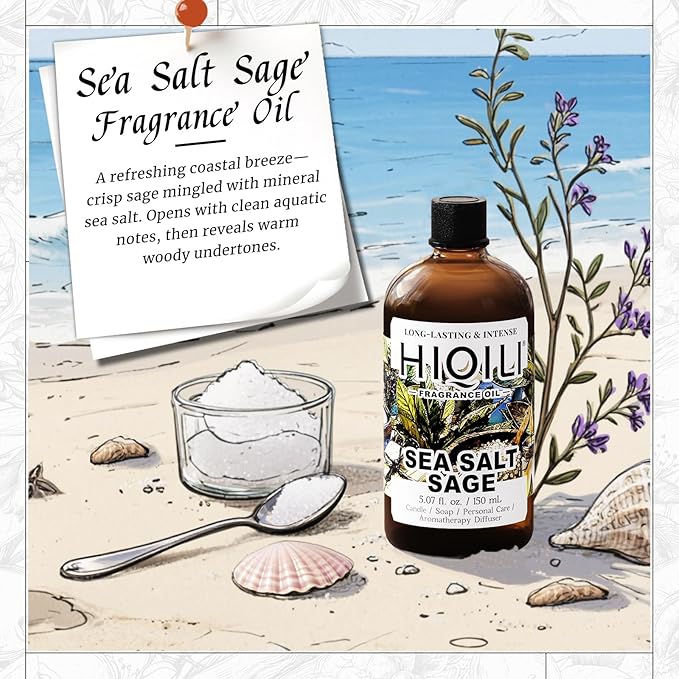 HIQILI Sea Salt Sage Fragrance Oil for Diffuser Use Candle Making Scents Soap Making Supplies Car/Hotel Collection Diffuser Oil - 5.07 Fl Oz