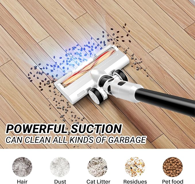 Cordless Vacuum Cleaner for Home 8-in-1 Lightweight Stick Vacuum with 45Mins Runtime Powerful Suction Anti-Tangle Rechargeable Cordless Vacuum for Hardwood Floor Carpet Pet Hair W-N5