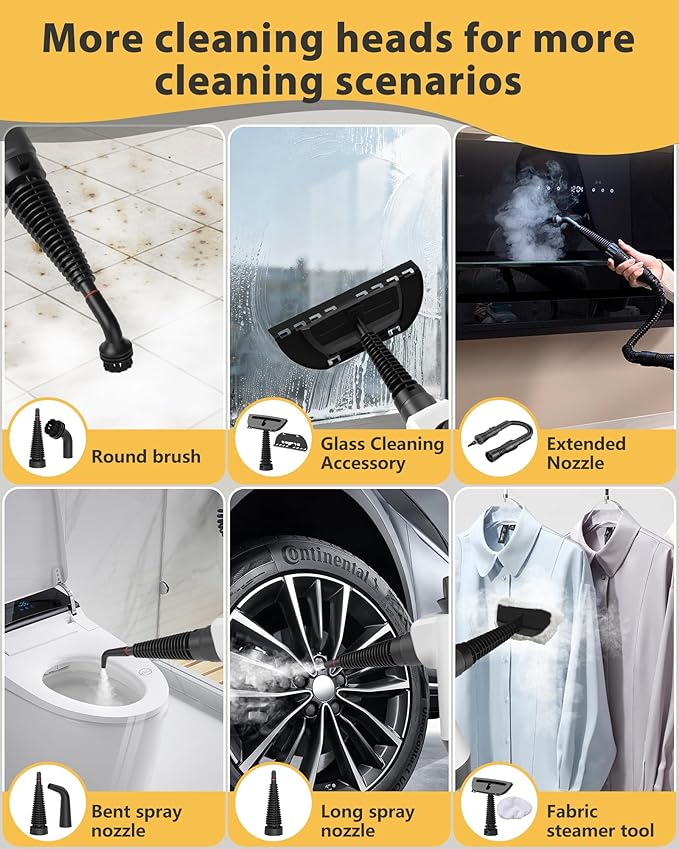 Steam Cleaner Pressurized Handheld Steam Cleaner for Home with 12pcs Accessories &amp Safety Lock Multi-Surface Powerful Natural Steamer for Deep Cleaning Grout Kitchen Bathroom Car Windows Wh