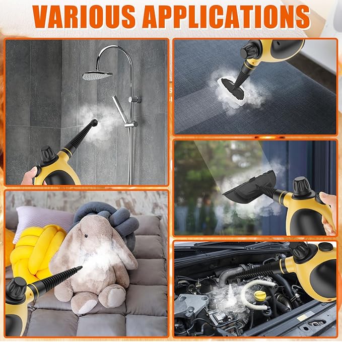 Handheld Steam Cleaner for Home - Pressurized Handheld Steamer for Cleaning with High Pressure Chemical-Free Multi-Purpose Portable Deep Steam Cleaner for Cleaning Windows Couch(Yellow)