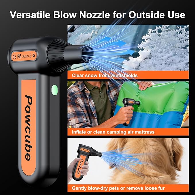 2-in-1 Compressed Air Duster 180000RPM Powerful Motor Cordless Vacuum Cleaner with 10000mAh Battery Portable Electric Air Duster Dust Blower for Computer Keyboard Outdoor House Car and Office