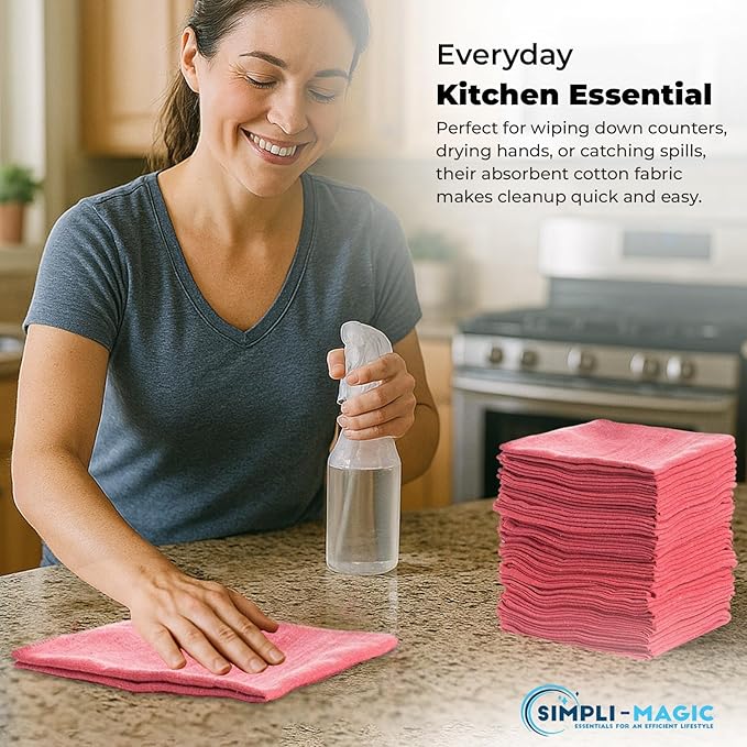 SIMPLI-MAGIC Premium Shop Towels 14”x12” Commercial Grade Red 150 Pack