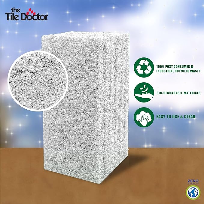 Scrub Doctor 6-Pack of 10 x 4.5 x 1 in. Large White Scrub Pads and Scrub Pad Holder Scrub-HLD-L-WHT-6 Non-Scratch Scrubbing Pads for Tile Shower Doors Metal Trim Stainless Steel and Car Wheels