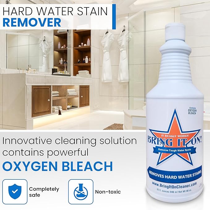 BRING IT ON! CLEANER 2 Pack 32 Oz Hard Water Stain Remover for Glass Shower Door Cleaner Soap Scum &amp Limescale Remover for Tile Grout Bathroom &amp Sink
