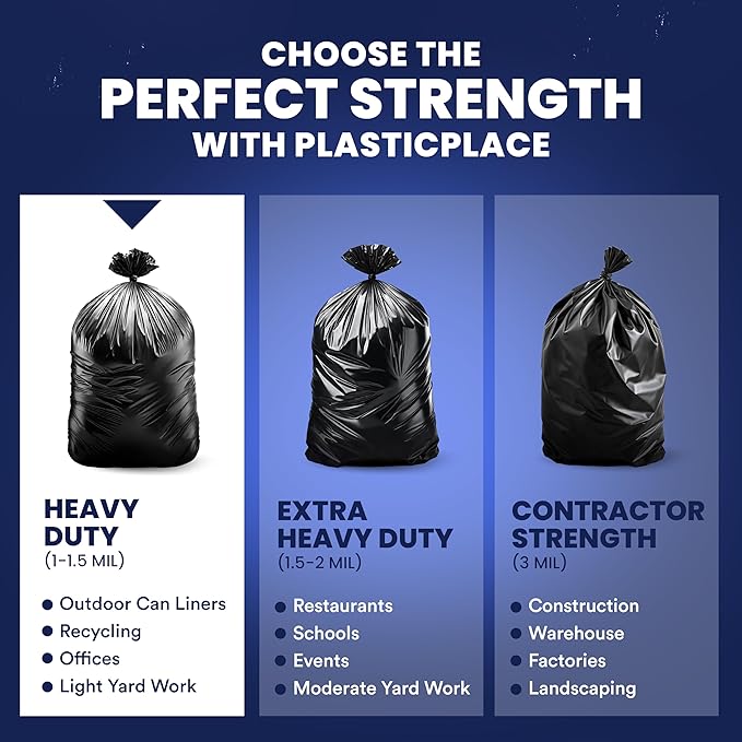 Plasticplace 55 Gallon Trash Bags │1.2 Mil │ 40 x 50 (100 Count) Black