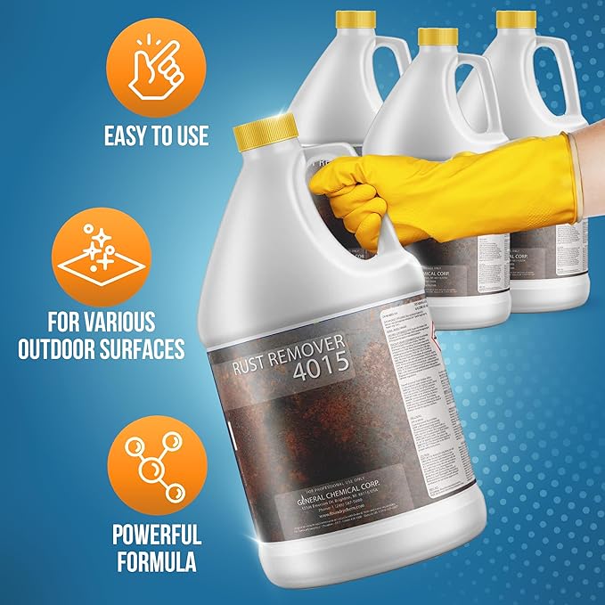 DeckGeneral Rust Remover 4015 All Surface Rust Stain Eliminator Concrete Cleaner Effective Rust Clean Up for Driveways Walkways Swimming Pools Brick Pavements and More (4 Gallon Case)