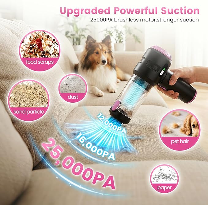 Wansimoo Handheld Car Vacuum Cleaner25000PA Strong Cyclonic Suction Foldable Mini Vacuum Portable Cordless with Digital Display and One Touch Dust Removal for Car Home Office Kitchen (Purple)