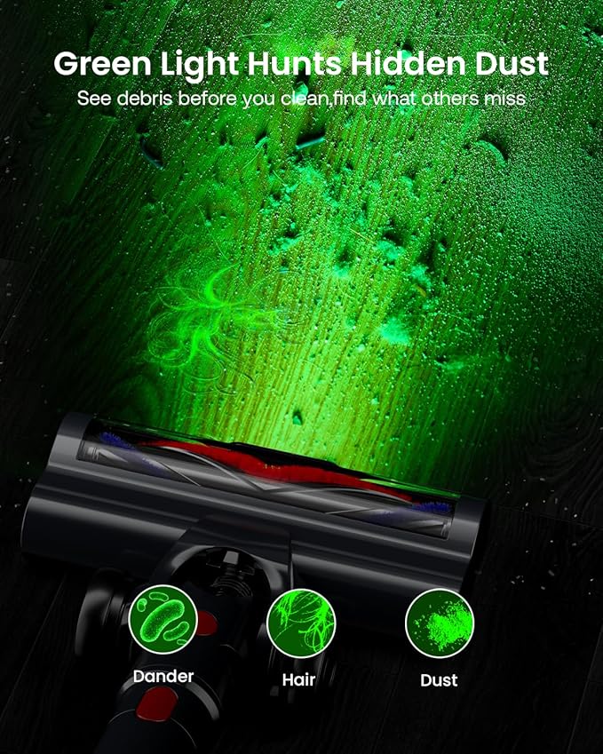 Cordless Vacuum Cleaner for Home Upgraded 60Kpa Powerful Suction Pet Hair Vacuum with 70min Runtime Green LED Light for Hardwood Floors &amp Carpet Self-Standing Rechargeable Stick Vacuum Golden