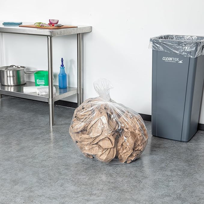 Restaurantware-RW Clean 20 Gallon Trash Bags 200 Standard-Duty Garbage Can Liners- Fits 20-30 Gallon Trash Cans Stretchable Clear Plastic Bin liners with Star Seal Bottom