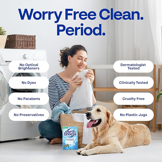 Earth Breeze Laundry Detergent Sheets Fresh Scent - 60 Loads per package. Eco Liquidless Soap - Travel-Friendly for Hot &amp Cold Cycles Tackles Tough Stains &amp Odors - Gentle on Skin 30 sheets