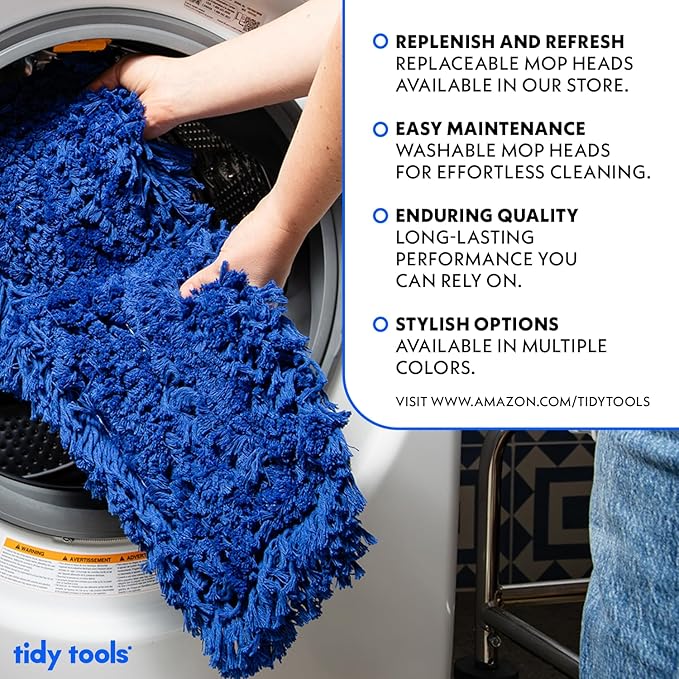 Commercial Floor Sweeper 48 in. Reusable Mop Head Wooden Handle Industrial Dry Mop for Hardwood Floors Blue