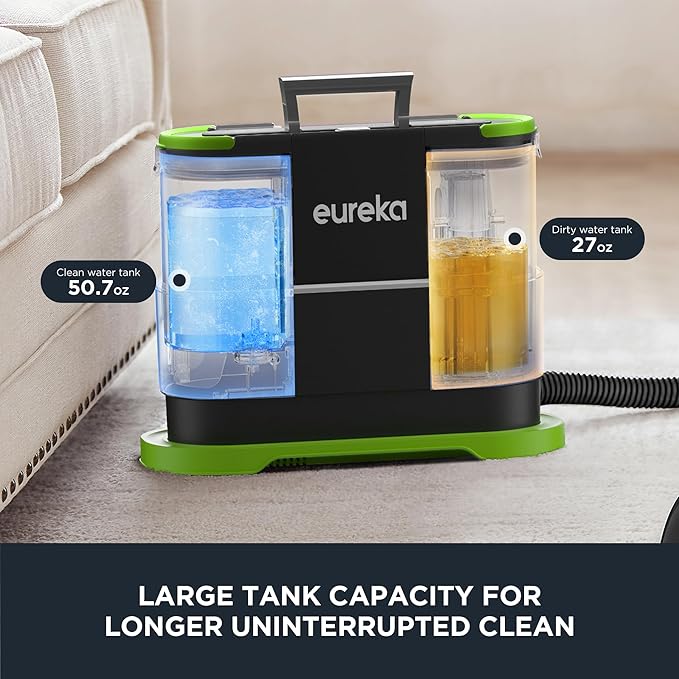 EUREKA Portable Carpet and Upholstery Cleaner Spot Cleaner for Pets Stain Remover for Carpet Area Rugs Upholstery Coaches and Car 50.7oz Large Water Tank NEY101GR with Cleaning Formula Green