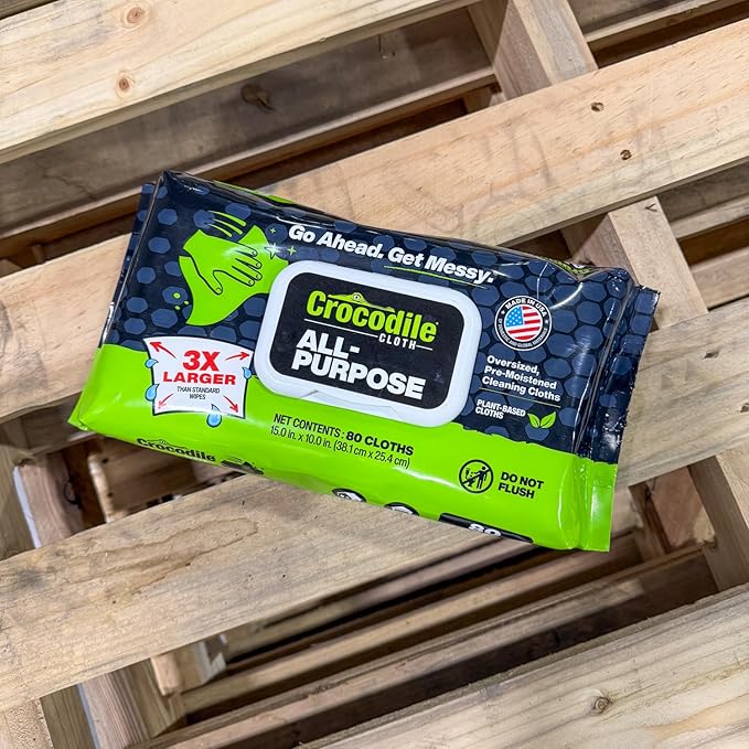 Crocodile Cloth All-Purpose Cleaning Wipes – 8 Pack/640 Total Count 15x10 Extra Large Plant-Based Disposable Cloths – Moist Absorbent Safe on Skin Multi-Surface Use
