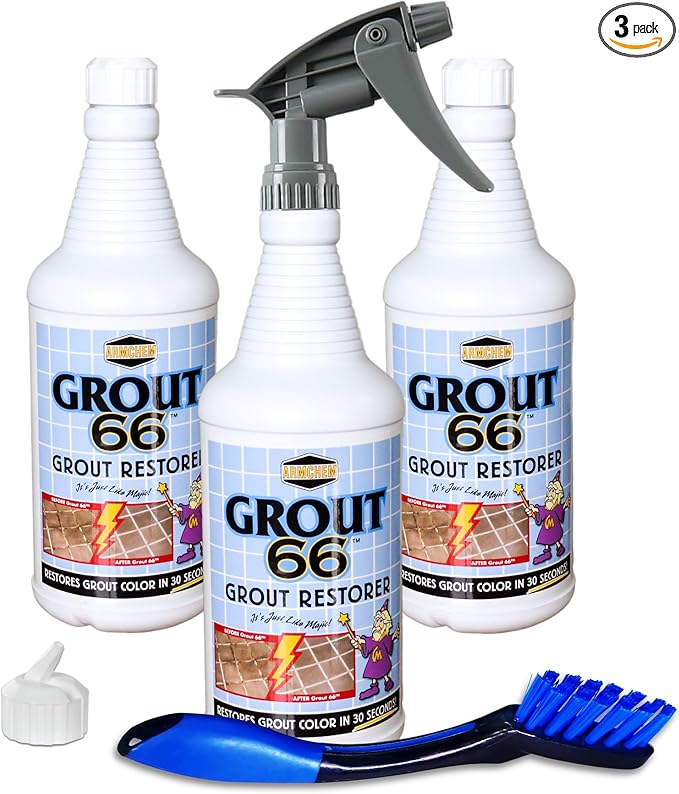 Grout66: Grout and Tile Cleaner with Low-Odor Non-Fuming Formula Ideal for Heavy-Duty Cleaning Quick Touch-Ups and Tile Maintenance. This Three Quarts Kit ensures Effortless Cleaning.