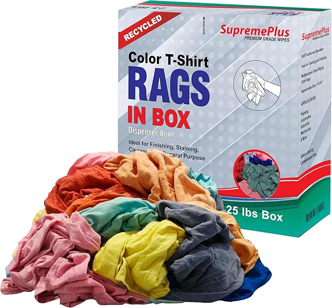 Recycled Color Knit Cleaning Rags (25 lbs. Compressed Box) – Shop Cloths Bulk for Workshops Mechanics Painters and Home Use Multipurpose Cotton T-Shirt Rags