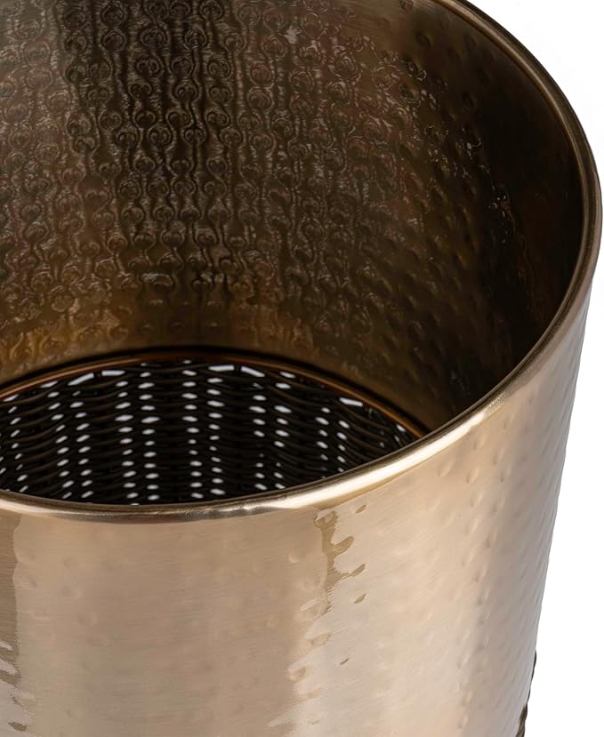 happimess HPM1102A Asher Modern 4.13-Gallon 2-Tone Faux Wicker/Metal Cylinder Waste Basket Bronze/Coffee for Home Bathroom Living Room Office Bedroom Kitchen