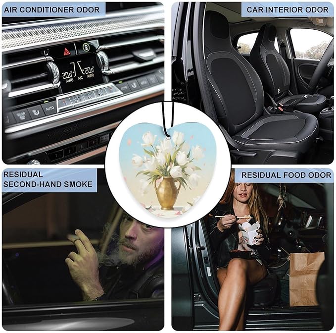 5PCS Car Air Freshener Hanging Personalized Double Sided White Tulip Car Fresheners Long Lasting New Cars Scents Cute Automotive Freshies for Closets Drawers (tea)