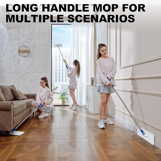 Mop and Bucket Set Mops for Floor Cleaning with Long Handle Squeeze Flat Mop and Bucket System Dry &amp Wet Dust Mops for Household Floor Cleaning with 3 Microfiber Mops Slate Blue