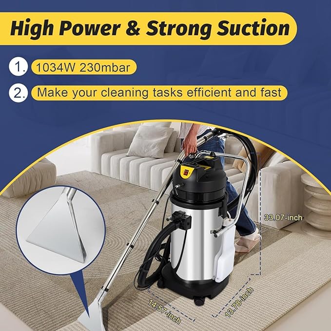 1034w Commercial Carpet Cleaning Machine 2 in 1 Carpet Spraying Floor Brush Cleaner Extractor Vacuum Washing Machine 2 Independent Water Tanks for Sewage and Clean Water 40L