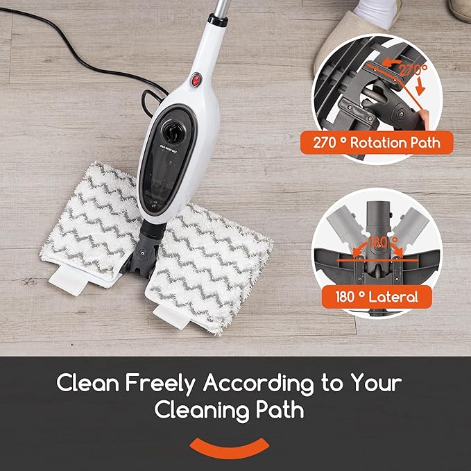 Steam Mop with Attachments/Pad 2PCSUnique Double-Sided Flip Design - 260°F/126°C High Temperature Deep Cleaning Floor Steamer for Kitchen Living Room Wood Floor Tile Cleaning