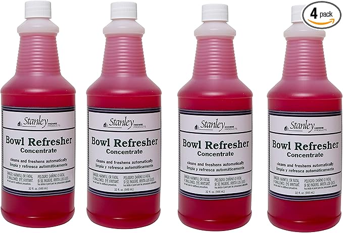 Stanley Toilet Bowl Cleaner &amp Deodorizer Concentrate 32 oz – Wild Rose Scent – Septic‑Safe Bowl Refresher – Cleans Stains &amp Residue with Each Flush (Pack of 4)