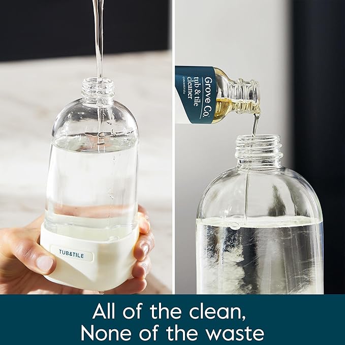 Grove Co. Tub and Tile Cleaner Refill Concentrate (2 x 1 Fl Oz) + 1 x Reusable Glass Spray Bottle (16 Oz) Plant-Based Cleaning Supplies Bundle No Plastic Waste 100% Natural Orange &amp Rosemary Sce
