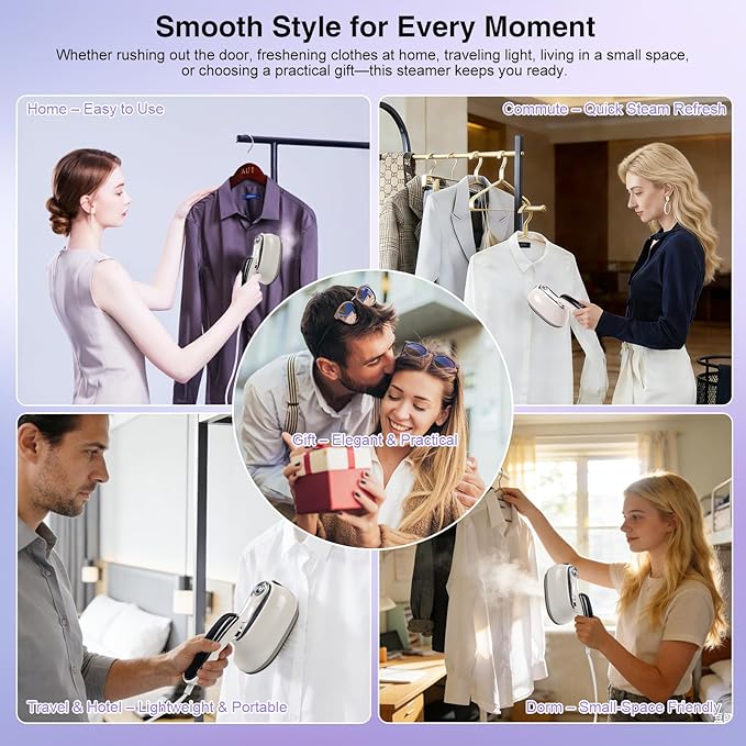 Smart Lite Handheld Garment Steamer 1200W Fast Heat-Up Intelligent Steam Control Vertical &amp Flat Ironing Compact Lightweight Clothes Steamer for Everyday and Travel Use 160ml