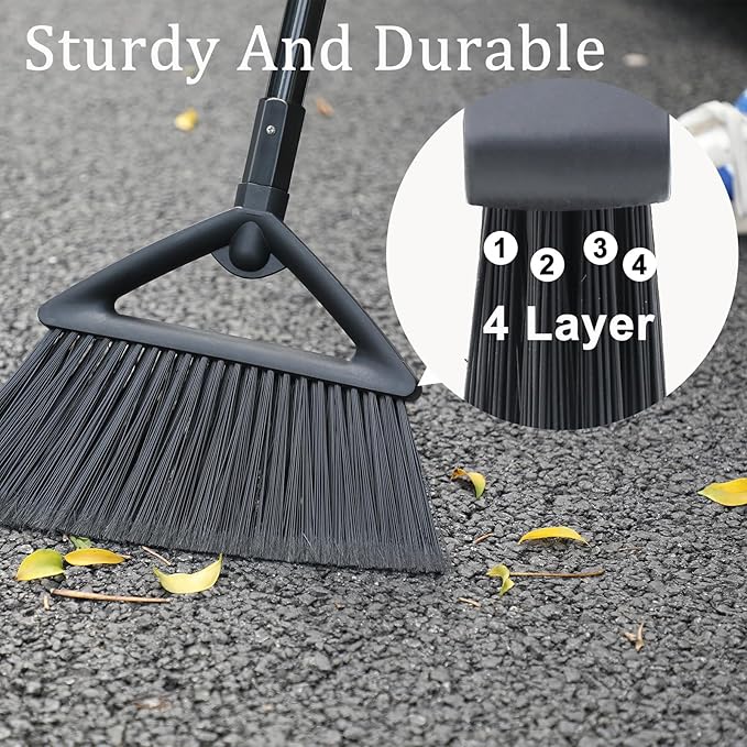 2PCS Heavy Duty Broom Broom for Sweeeping Indoor and Outdoor Angle Broom with Long Pole Outdoor Broom for Courtyard/Garages/Slidewalk Indoor Broom for Kitchen Lobby Canteen Black