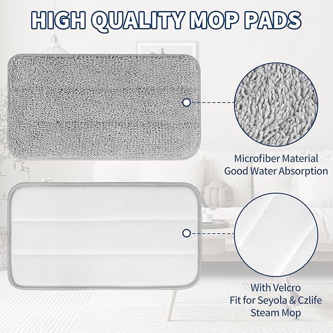 Microfiber Steam Mop Pads Compatible with FODFINU Seyola &amp FEPPO and Wotaste Steam Mop Cleaner - Washable and Reusable Replacement Mop Pads for Floor Cleaning 6 Pack