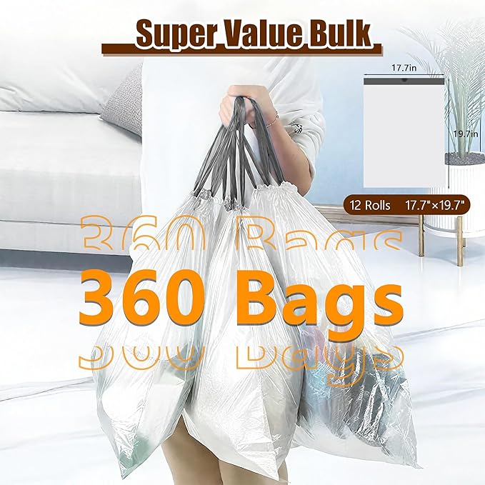 Small Trash Bags 4 Gallon with Drawstring 360 Count 1.2 Mil Thick Small Garbage Bags by WOWSOLID Fit Liners 10-15 Liter 3.5-4.5 Gal Mini Trash Can Bin for Bathroom Kitchen Bedroom Office