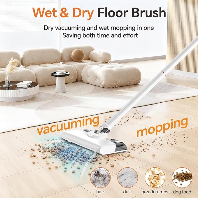 Cordless Vacuum Cleaner Powerful Vacuum Cleaners for Home with Mopping Function Water Tank Stick Vacuum Cordless Rechargeable Lightweight Vacuum for Pet Hair Hard Floors Carpet Gold