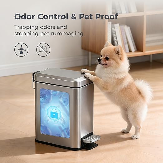 Sineng 1.6 Gallon Stainless Steel Slim Rectangular Pedal Trash Can with Soft Close LidSpace-Saving Waste Bin for BathroomBedroomDurable Pedal Step Trash canCompact Trash bin