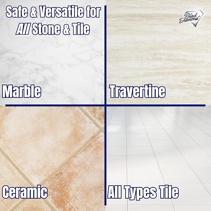 Black Diamond Stoneworks Marble &amp Tile Cleaner Gallon + Ultimate Grout Cleaner with Brush Quart (2-Pack) – Safe for Natural Stone Deep Grout and Tile Cleaning to Restores Shine