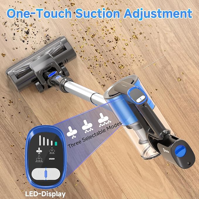Hearten Cordless Vacuum Cleaner 600W/55Kpa 70Mins Upgraded Stick Vacuum with LED Display Anti-Tangle Self-StandingAnti-TangleLightweightVacuum Cleaner for Home Pet Hair Carpet Hardwood Floor