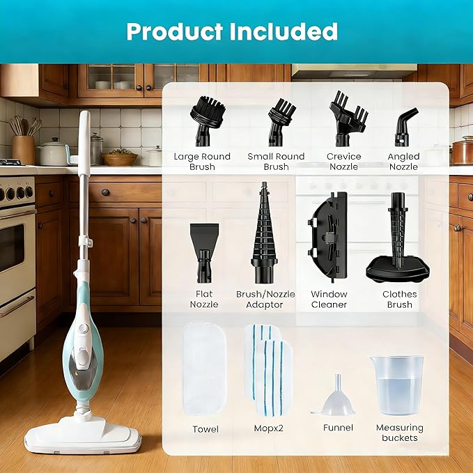 Simple Deluxe 10-in-1 Steam Mop 1550W Detachable Handheld Steam Cleaner with 16FT Cord &amp 2 Pads Multi-Surface Floor Steamer for Hardwood Tile Carpet Windows Green