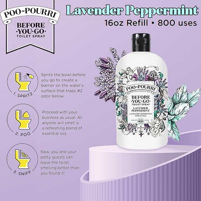 Poo-Pourri Before-You-Go Toilet Spray Refill Lavender Peppermint 16 Fl Oz Up to 800 Uses Bathroom Odor Deodorizer with Essential Oils for Home or Work Lavender Peppermint and Citrus Scent