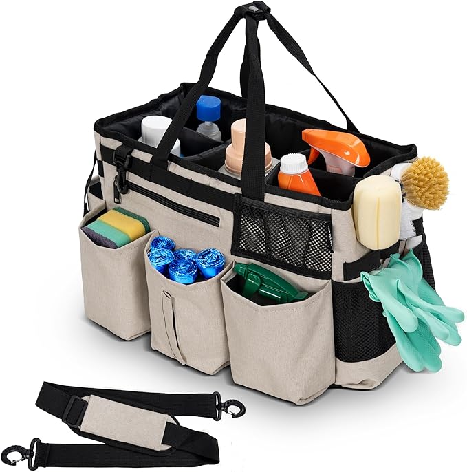 Wearable Cleaning Caddy Bag for Cleaning SuppliesLarge Capacity Cleaning Organizer White